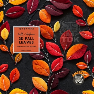 3D Rost Herbstlaub Faux Stickerei Nahtloses digitales Papier für Stoffdruck Boho Herbst Nahtlos Wiederholung Sublimation Tumbler Design Tapete