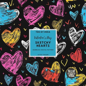 Skizzenhafte Valentinstag Herzen Nahtlose Datei, Neon Herz Doodle Digitales Papier für Sublimation Liebe wiederholen Papierdruck auf Nachfrage Wallpaper
