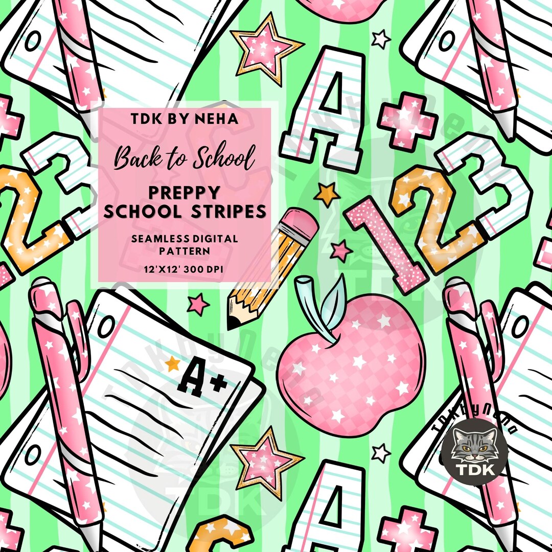Preppy Back to School Seamless Digital Paper for Fabric Print ...