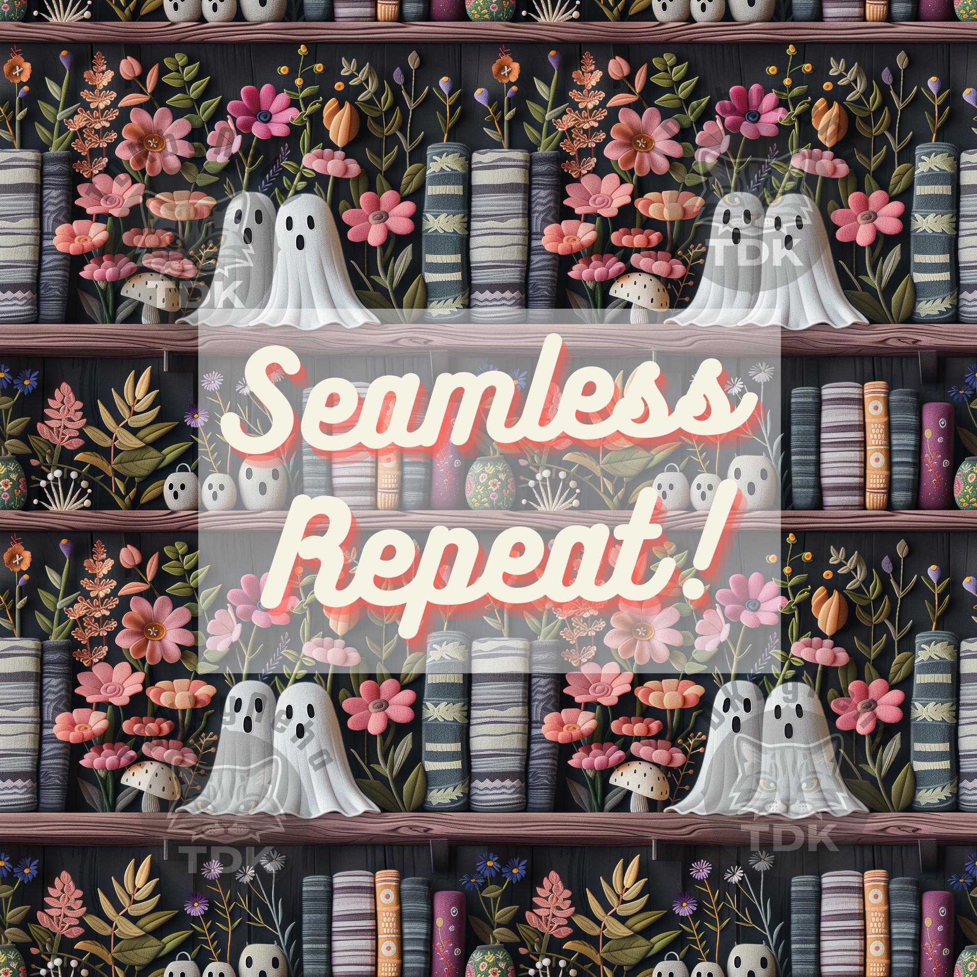 Boho Bookish Ghosts Seamless Pattern Reading Contemporary Digital Paper ...