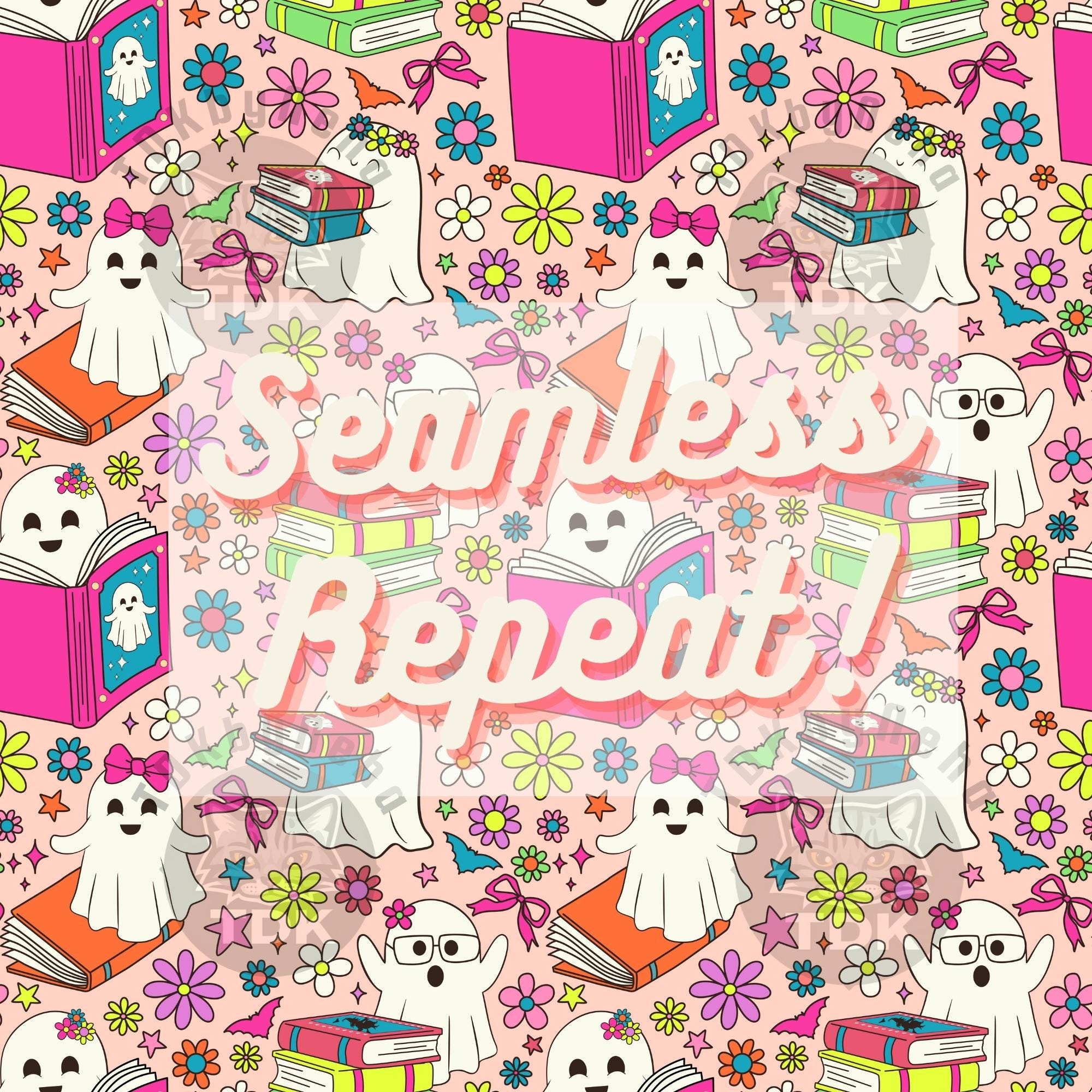 Floral Bookish Ghosts Seamless Pattern for Fabric Printing Reading ...