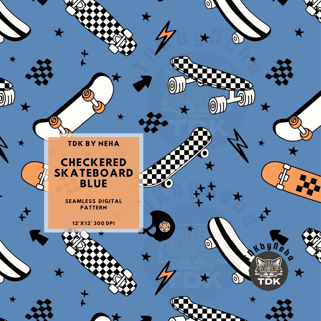 Blue Skateboard Seamless Pattern, Skater Sublimation Digital Design ...