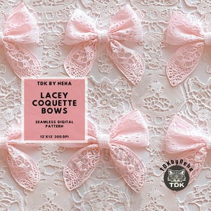 Pink Lacy Coquette Bows Seamless Pattern, 3D Valentines Sublimation, Valentines Digital Paper for Fabric Print, Vday Wallpaper Tumbler Wrap