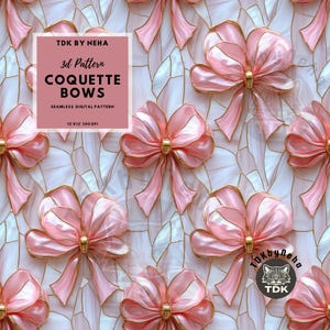 Pink Coquette Bow Seamless Pattern for Fabric Print, 3D Stainless Seamless Digital Paper Repeat Sublimation Design Romantic Girly Bow Repeat