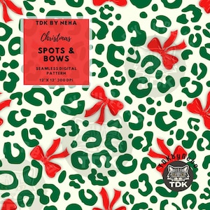 Spotted Coquette Bow Christmas Seamless File, Red Green White Christmas seamless pattern, Girly seamless Repeat, Christmas Bow Digital Paper