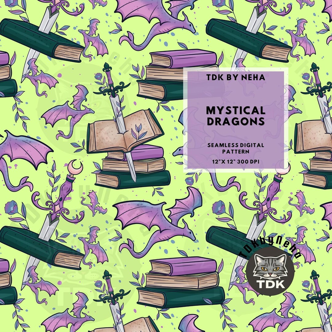 Magical Dragon Book Seamless Pattern for Fabric Printing Reading ...