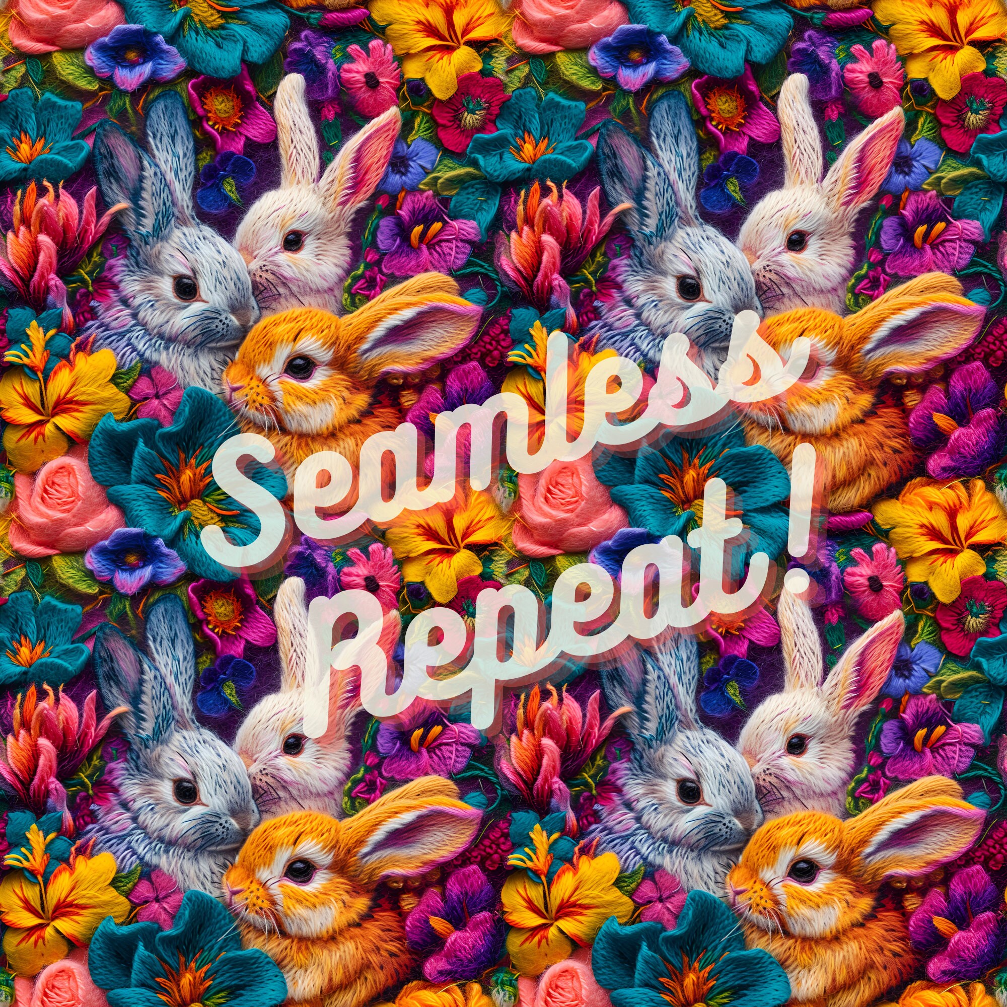 3D Bright Bunny Rabbit Digital Paper, Easter Bunny Seamless Faux ...