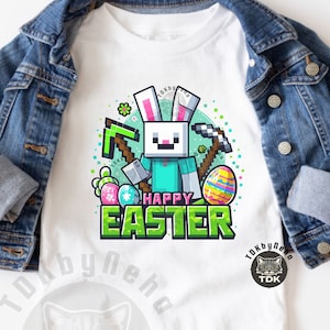 Jungen Mining Ostern PNG, Videospiel Clipart Kunst, Pixel Shirt Png Mine Liebe, digital druckbares Bunny Mine Shirt Sublimation Design / Transferpresse