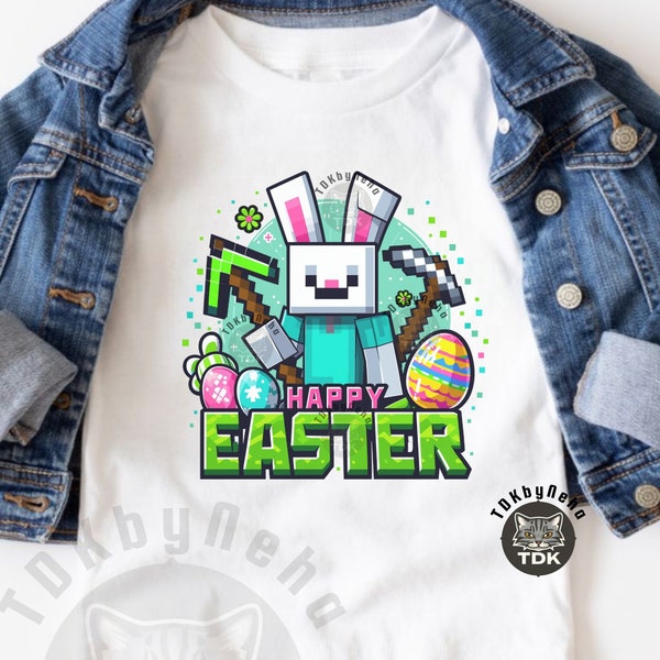 Boys Mining Easter PNG, Video Game clipart Art, Pixel Shirt Png Mine love, Digital Printable Bunny Mine shirt Sublimation Design /Heat Press