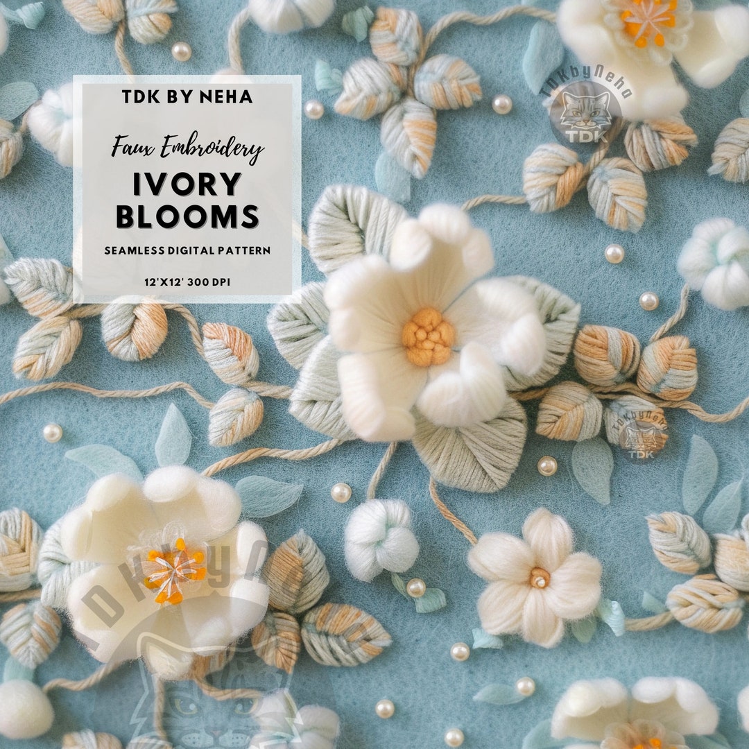 3D Spring Floral Faux Embroidery Seamless Digital Paper for Fabric ...