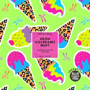 Neon Sommer Kokette Eis Muster Nahtlose Muster Digitales Papier für Stoff-Druck, Preppy Bogen Eistüte Nahtlos Wiederholung Sublimation Design