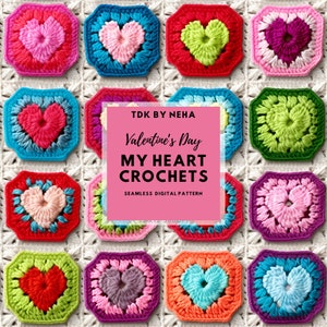 Arquivo sem emendas de coração do Dia dos Namorados para impressão, papel digital Love Faux Crochet Grandma Square para sublimação Download instantâneo Impressão sob demanda