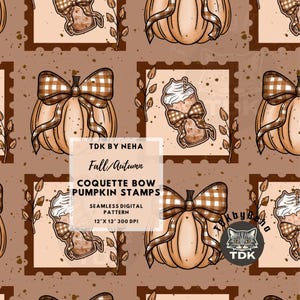 Jesienna kratka kokietka kokarda dynia stemple bezszwowy wzór cyfrowy papier do druku na tkaninie, kawowa kratka gingham powtarzający się projekt sublimacji