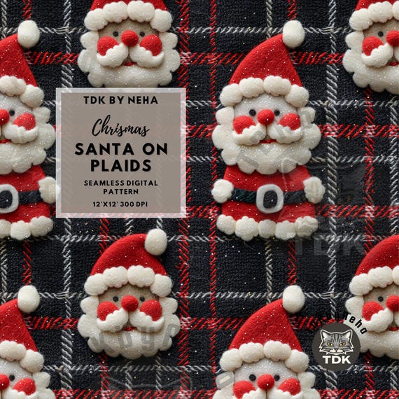 Checkered Retro Santa Seamless File, 3D Christmas Plaid Seamless