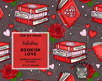 Romance Book Seamless Pattern for Fabric Printing, Reading Digital Paper Valentines Day Bookish Seamless Sublimation, book lover Wallpaper