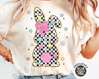 Retro Easter Bunny Coquette PNG, Wesołych Świąt Wielkanocnych Png, Różowa Kokarda Wielkanocna Png, Preppy Kratka Wielkanocna Png, Kwiatowa Wiosna Png, Dziewczęta Różowa Wielkanoc Png