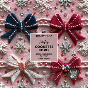 Winter 3D Coquette Bow Seamless Pattern for Fabric Print Pink Christmas Girly seamless Digital Paper Sublimation File Wallpaper Tumbler Wrap