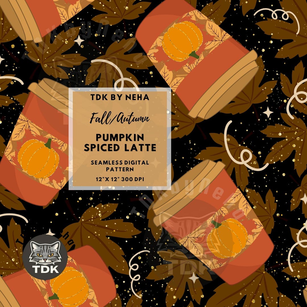 Fall Pumpkin Spice Latte Seamless Pattern Digital Paper for Fabric ...