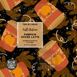Herbst Kürbis Gewürz Latte Nahtlose Muster Digitales Papier für Stoffdruck, Herbst Ahorn Blätter Kaffee Nahtlose Sublimation Wallpaper Wrap