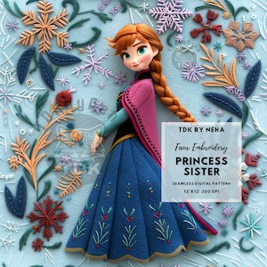 Papier numérique sans couture princesse 3D pour impression sur tissu, princesse magique de conte de fées, motif sans couture répété, sublimation