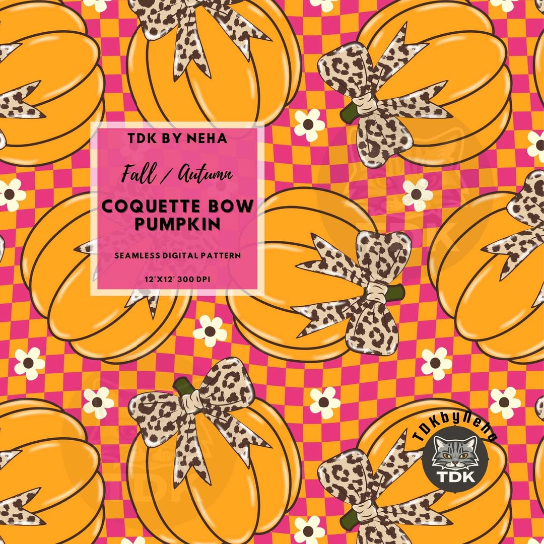 Groovy Coquette Bow Pumpkin Seamless Pattern Digital Paper for Fabric ...