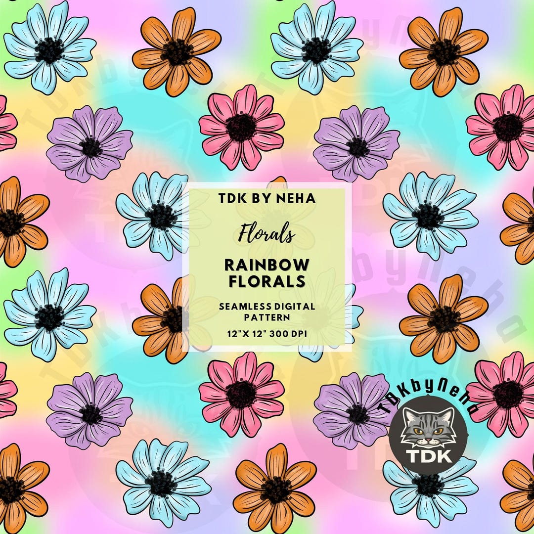 Rainbow Boho Floral Seamless Pattern Digital Paper for Fabric Print ...