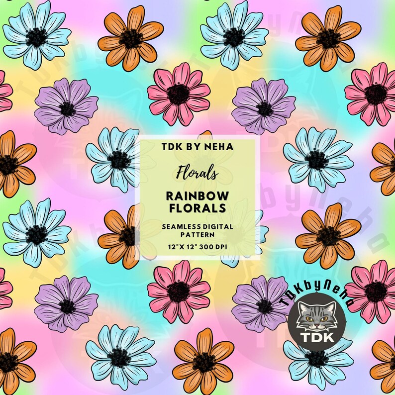 Rainbow Boho Floral Seamless Pattern Digital Paper for Fabric Print ...