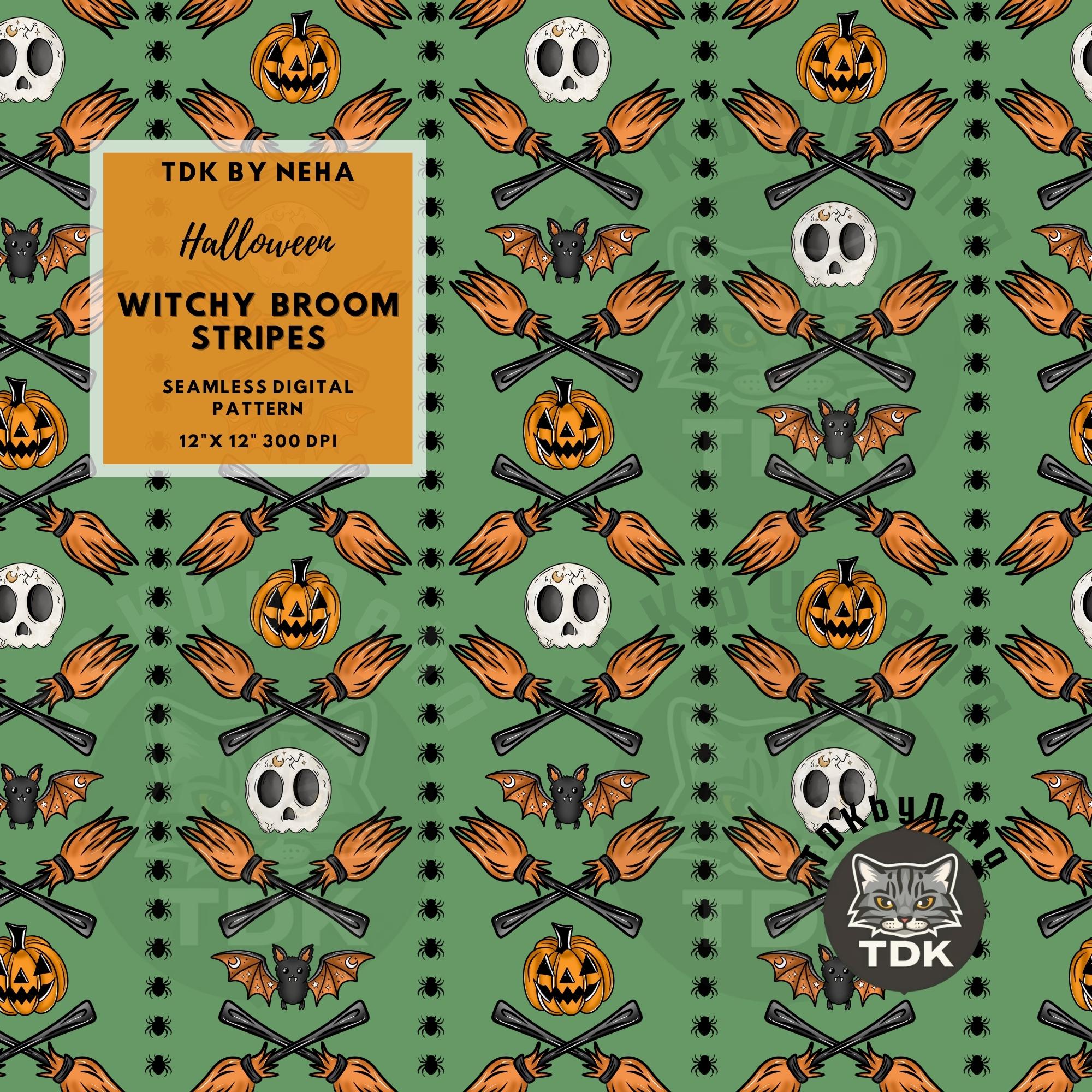 Witchy Broom Seamless Pattern Digital Paper for Fabric Printing ...