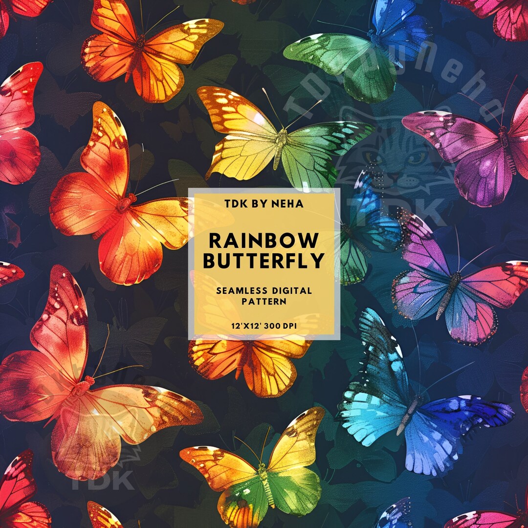 Rainbow Butterflies Seamless Pattern Digital Paper for Fabric Print ...
