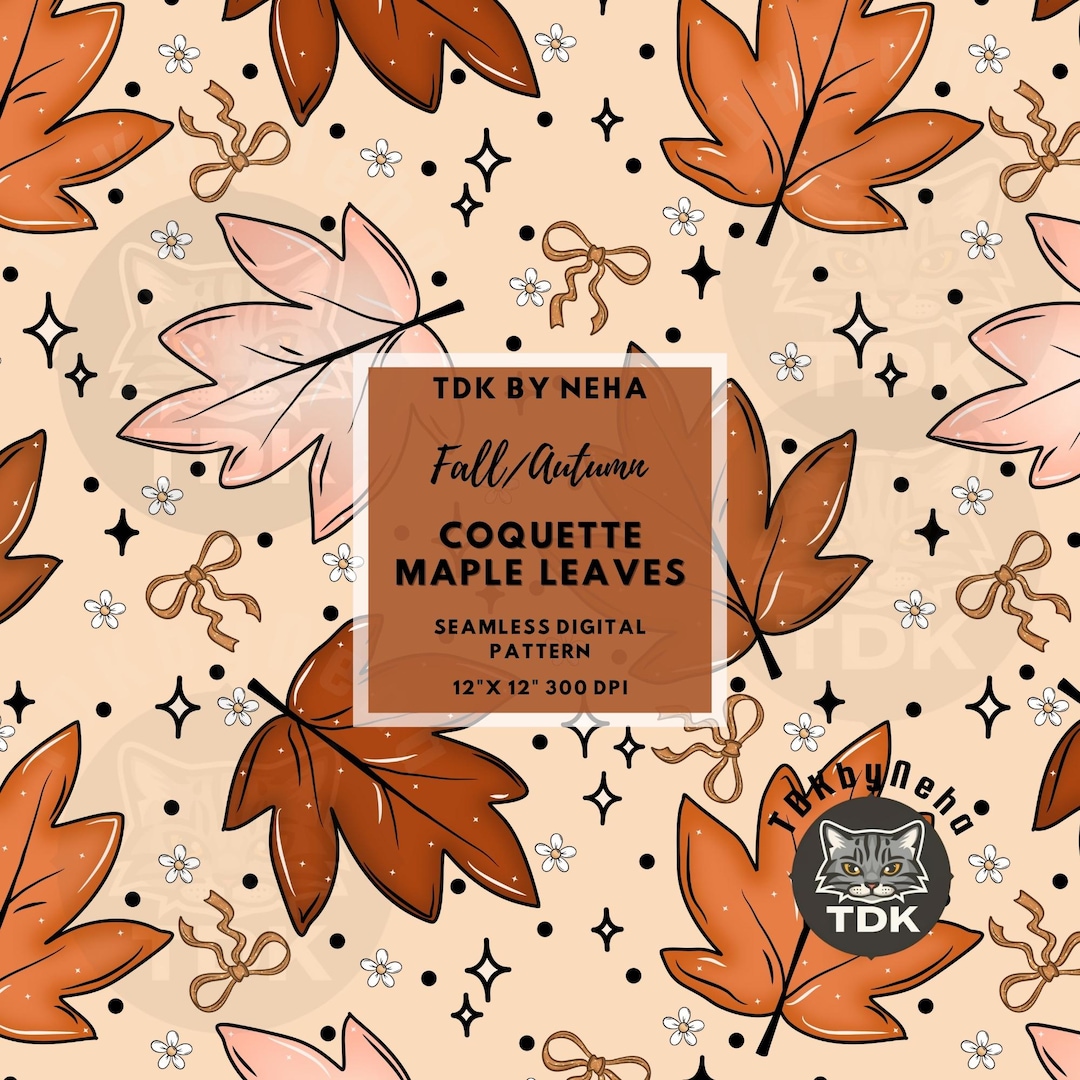 Fall Florals and Bows Maple Leaves Seamless Pattern Digital Paper for ...