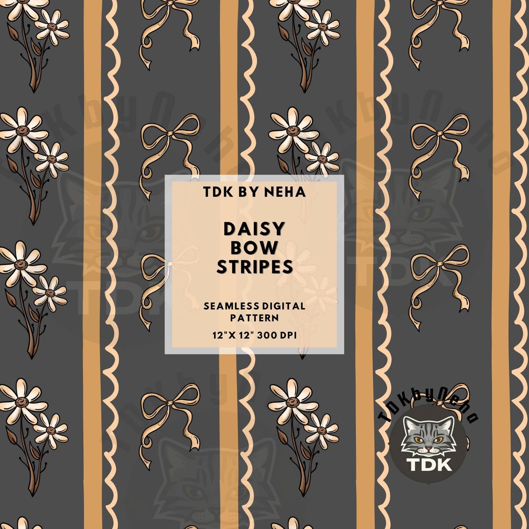 Stripes Daisy Coquette Bow Seamless Pattern Digital Paper for Fabric ...