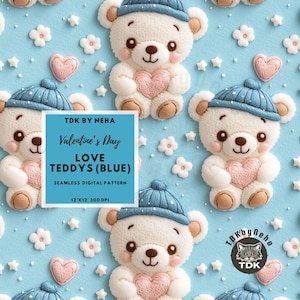 3D Valentinstag Bär mit Herz Nahtlose Datei Blau Teddy Bär Digitales Papier für Sublimation Hintergrund Liebe Wiederholung Papier Druck Tapete