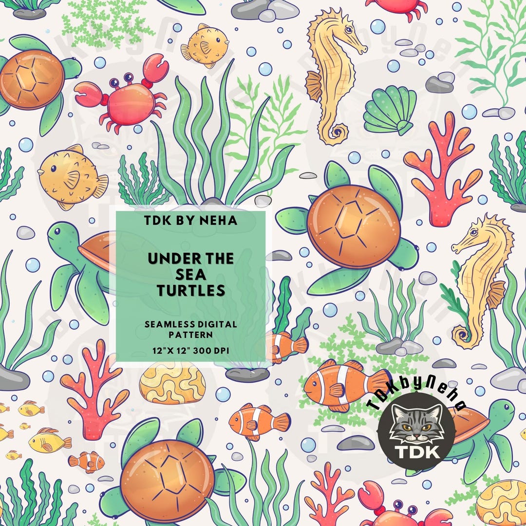 Ocean Turtle Seamless Pattern Digital Paper for Fabric Printing, Summer ...