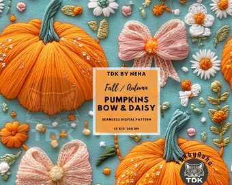 Fall Pumpkin Patch Seamless Pattern Repeat File for Fabric Sublimation Halloween Floral Coquette Digital Paper Craft Design Wallpaper Wrap
