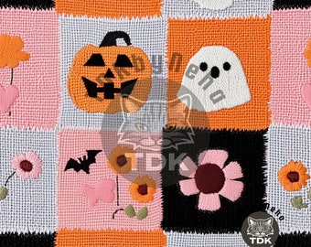 Fall Halloween Checkered Patchwork Seamless Digital Paper Fabric Print Halloween Knit Seamless Pattern Repeat Sublimation Design Wallpaper