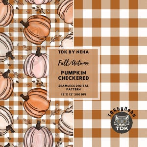 Jesienny wzór boho w kratkę dyniową bez szwu cyfrowy papier do drukowania na tkaninie Jesienny wzór kratki gingham w kratkę bez szwu powtarzający się projekt sublimacji