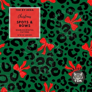 Spotted Coquette Bows Christmas Seamless File, Red Christmas seamless pattern, Girly Xmas seamless Repeat, Vintage Christmas Digital Paper