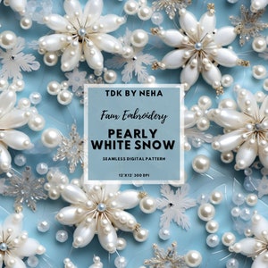 Padrão sem emendas de flocos de neve de pérolas cintilantes, POD de sublimação de casamento elegante, arquivo sem emendas de Natal de inverno, design de neve embelezado com pérolas