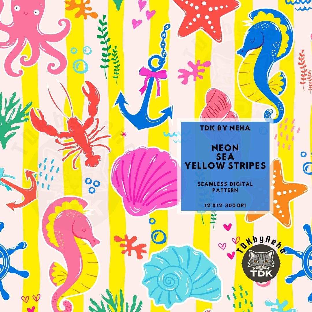 Summer Coquette Bow Sea Seamless Digital Paper for Fabric Print Stripes ...
