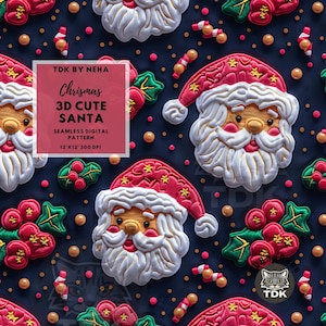 3D-Weihnachtsmann-nahtlose Muster für Stoff-Sublimation Faux gestickter Weihnachtsmann-3D-Digital-Papier-Handwerks-Design-Tapete-Weihnachts-Wiederholungsdruck