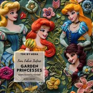 3D Retro Floral Princess Seamless Digital Paper Fabric Print, Magical Princess Seamless Pattern Repeat Sublimation Design Scrapbook Journal
