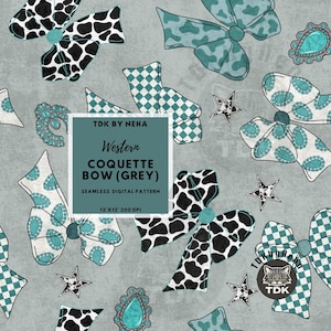 Western Coquette Bow Seamless Pattern Digital Paper for Fabric Print, Grunge Turquoise Cowgirl Seamless Repeat Pattern Sublimation Design
