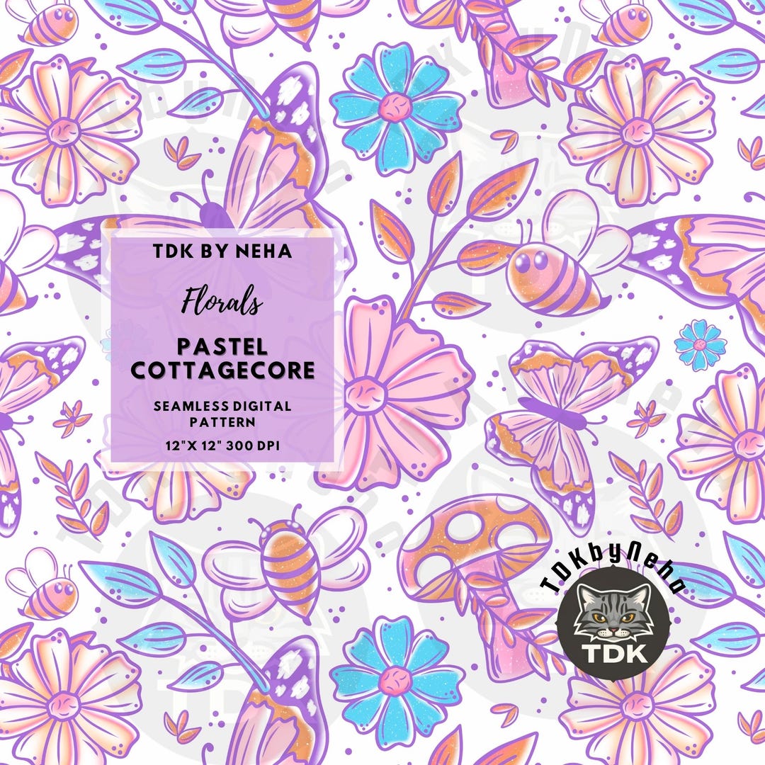 Pastel Boho Floral Seamless Pattern Digital Paper for Fabric Print ...