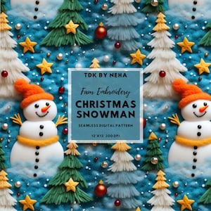 3D Christmas Faux Embroidery Seamless, Festive Snowman Embroidery Seamless, Christmas Tree Felt Texture, Digital Paper for Print on Demand