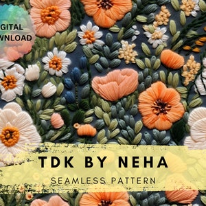 Boho Floral faux Embroidery seamless pattern, Cottage core seamless digital paper, Multicolor Floral embroidery seamless sublimation design
