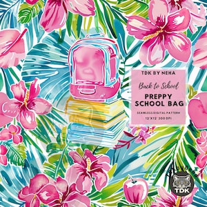 Sac à dos preppy livre motif sublimation tissu fichier tropical retour à l'école sans couture papier numérique répétition surface design papier peint