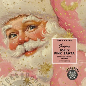 Retro Vintage Traditional Christmas Seamless File, Pink Christmas seamless pattern, Jolly Santa Claus Seamless Retro Christmas Digital Paper