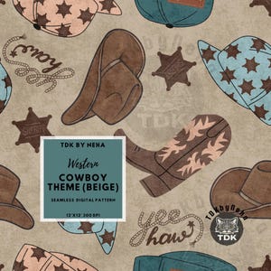 Boys Western Theme Seamless Pattern Digital Paper for Fabric Print, Grunge Cute Cowboy Seamless Repeat Sublimation Design Tumbler Wallpaper
