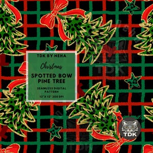 Árbol de Navidad con estampado sin costuras y lazo de lunares, rojo y verde, árbol de Navidad a cuadros, sin costuras, brillante, papel digital navideño, sublimación de tela