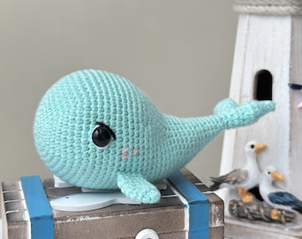 Crochê PDF Kawaii Baleia amigurumi (Inglês - Espanhol). Animal marinho, Feito à mão, Padrão de baleia de crochê,